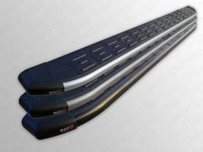 Пороги алюминиевые ТСС с накладкой чёрные для Subaru Outback 2012-2014